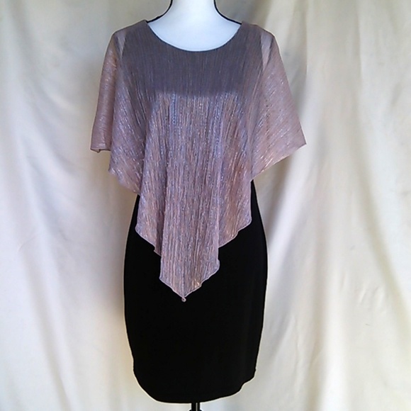 Black Sheath Pull Over Dress With Shimmery Pink Shawl Size 6 - Picture 2 of 9